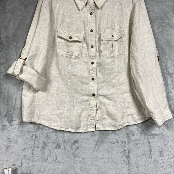 Style & Co 100% Linen Roll Tab Shacket Button Up Top Size 18W - Picture 4 of 8